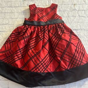 MARMELLATA RED & BLACK PLAID WITH GLITTER SLEEVELESS SATIN TIE DRESSY DRESS 24M